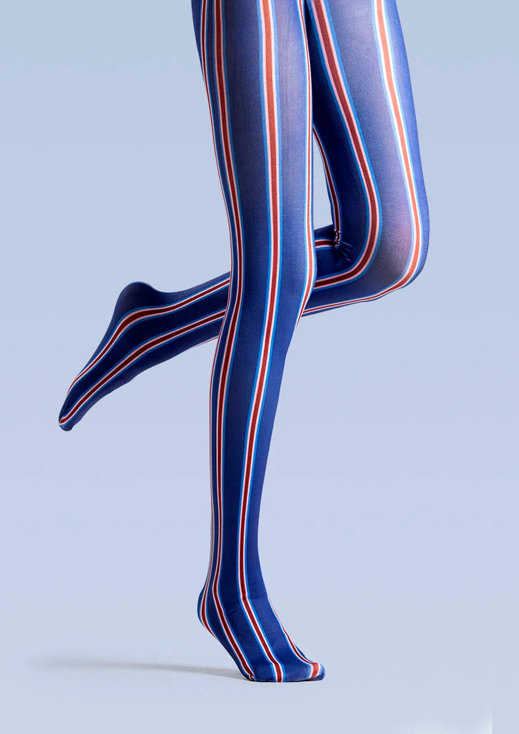 Viken Plan Blue Striped College Tights Hosiery Pantyhose