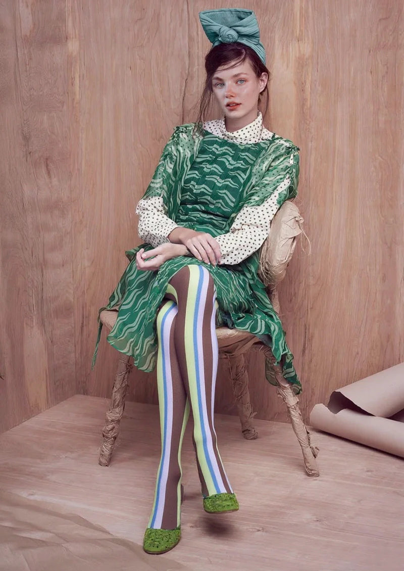 Viken Plan Fashion Printed Tights Personality Pantyhose/Tights [Greenish Stripe]