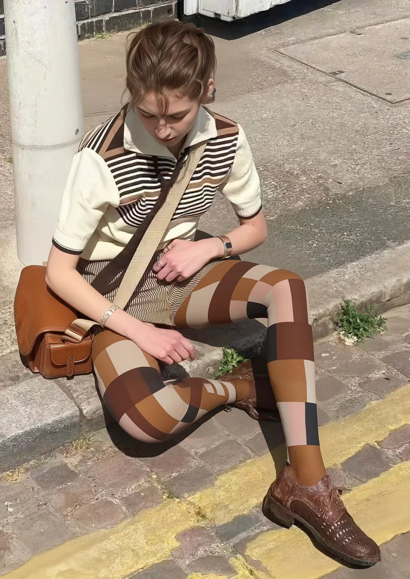 Viken Plan Brown Geometry Set Tights Hosiery Pantyhose