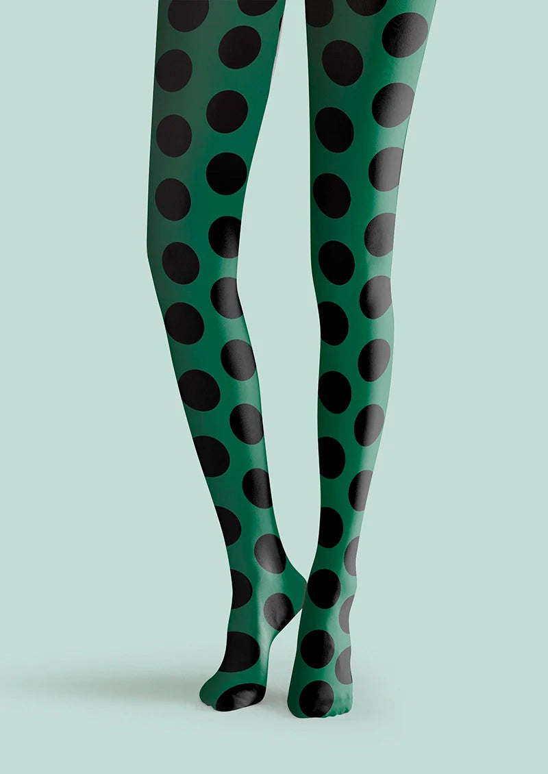 Viken PlanGreen & Black Polka Dots Tights Hosiery Pantyhose