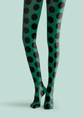 Viken PlanGreen & Black Polka Dots Tights Hosiery Pantyhose