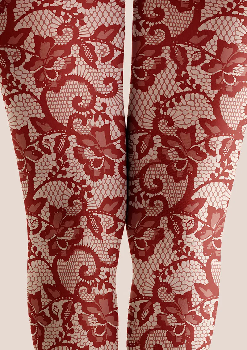 Viken Plan Lace Print Scarlet Bloom Tights Hosiery Pantyhose