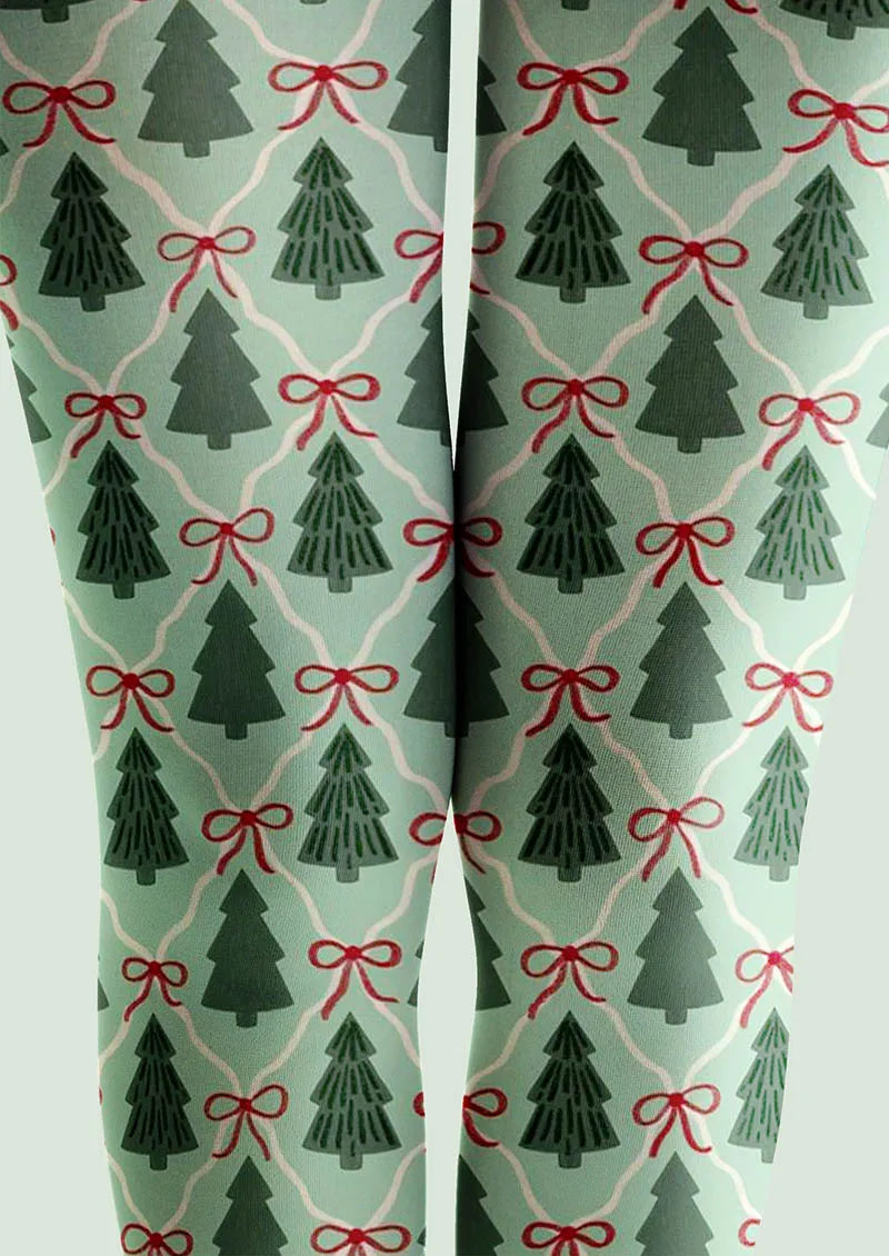 Viken Plan Christmas Fun Art Tree Forest Tights Hosiery Pantyhose