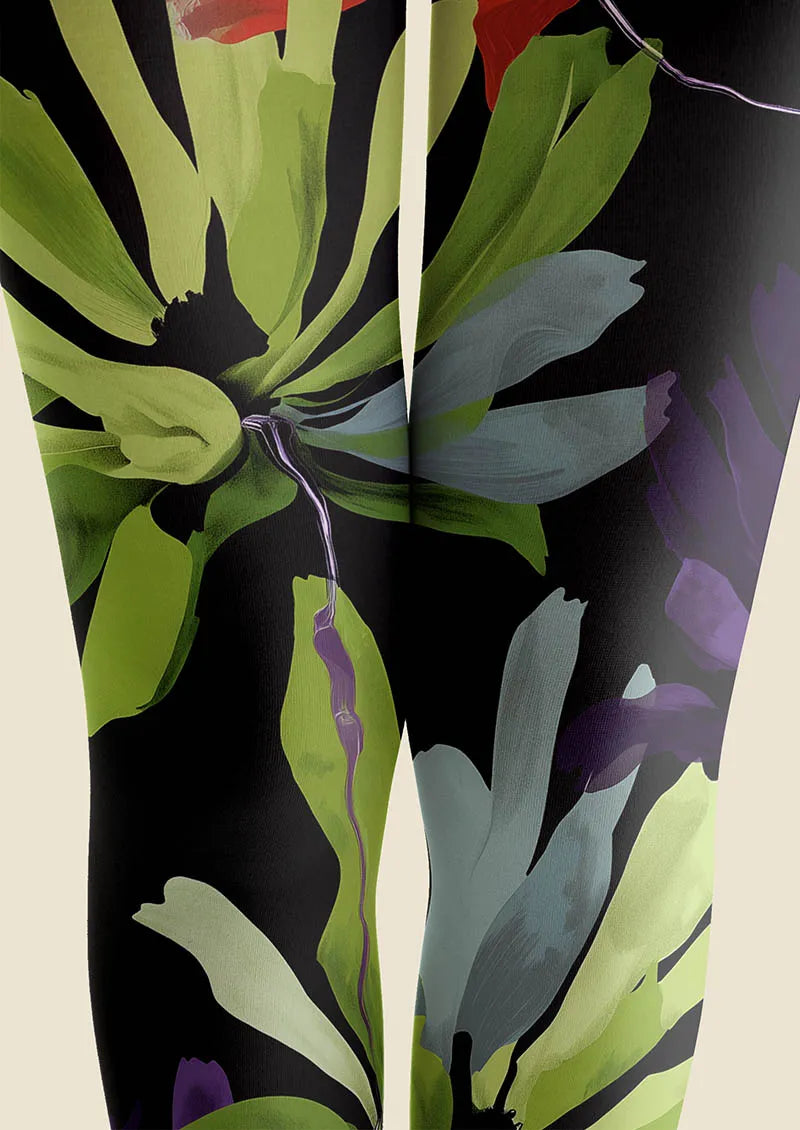 Viken Plan Tropical Leaf Mix Tights Hosiery Pantyhose