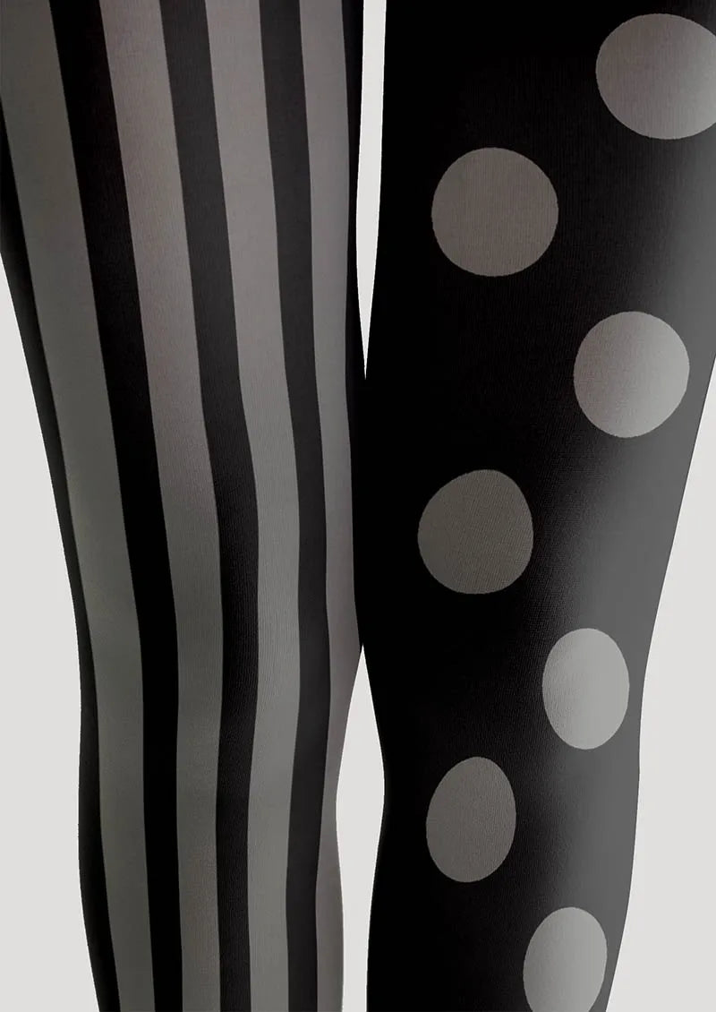 Viken Plan Black-Grey Stripe Dot Tights Hosiery Pantyhose