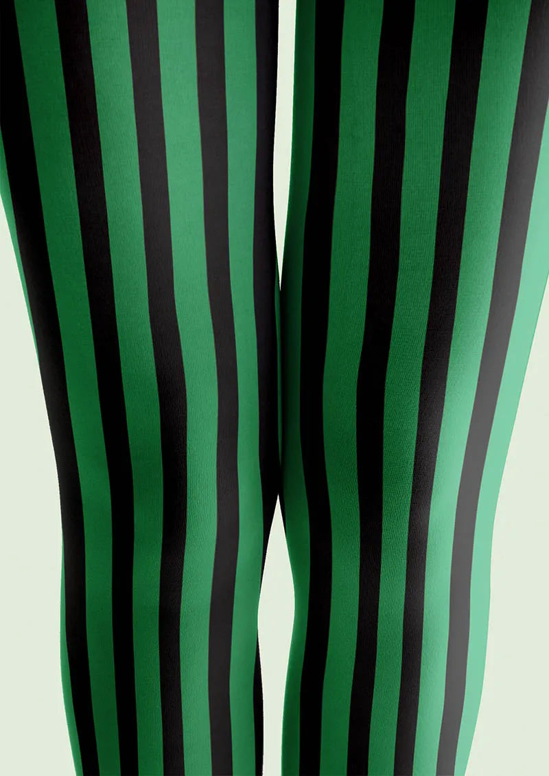 Viken Plan Green Shadow Stripe Tights Hosiery Pantyhose