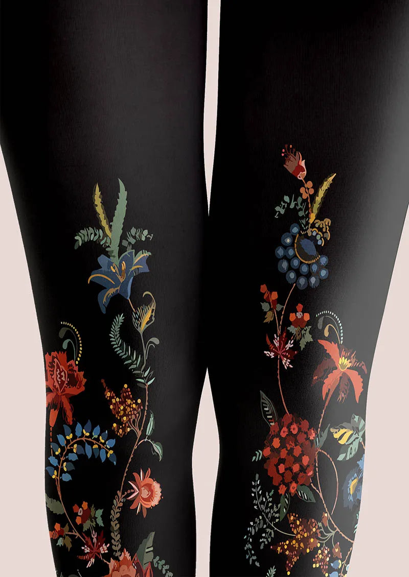 Viken Plan Exotic Floral Black Tights Hosiery Pantyhose