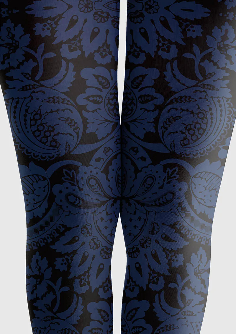 Viken Plan Baroque Bloom Vintage Blue Motif Tights Hosiery Pantyhose