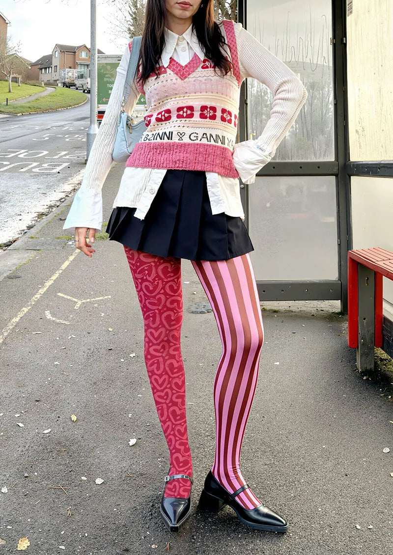 Viken Plan Valentine's Day Love Stripes Tights Hosiery Pantyhose