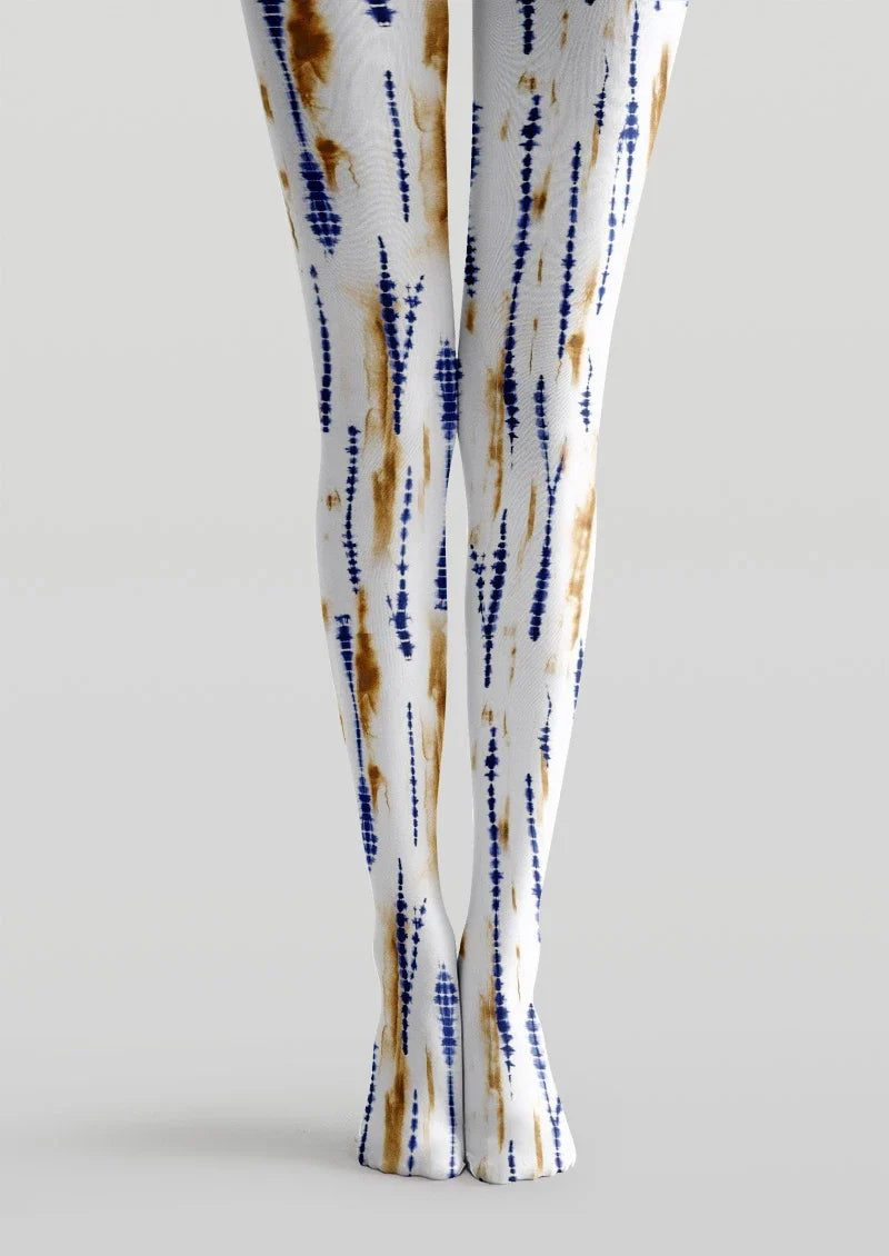 Viken Plan Blue Tie-Dye Linear Tights Hosiery Pantyhose