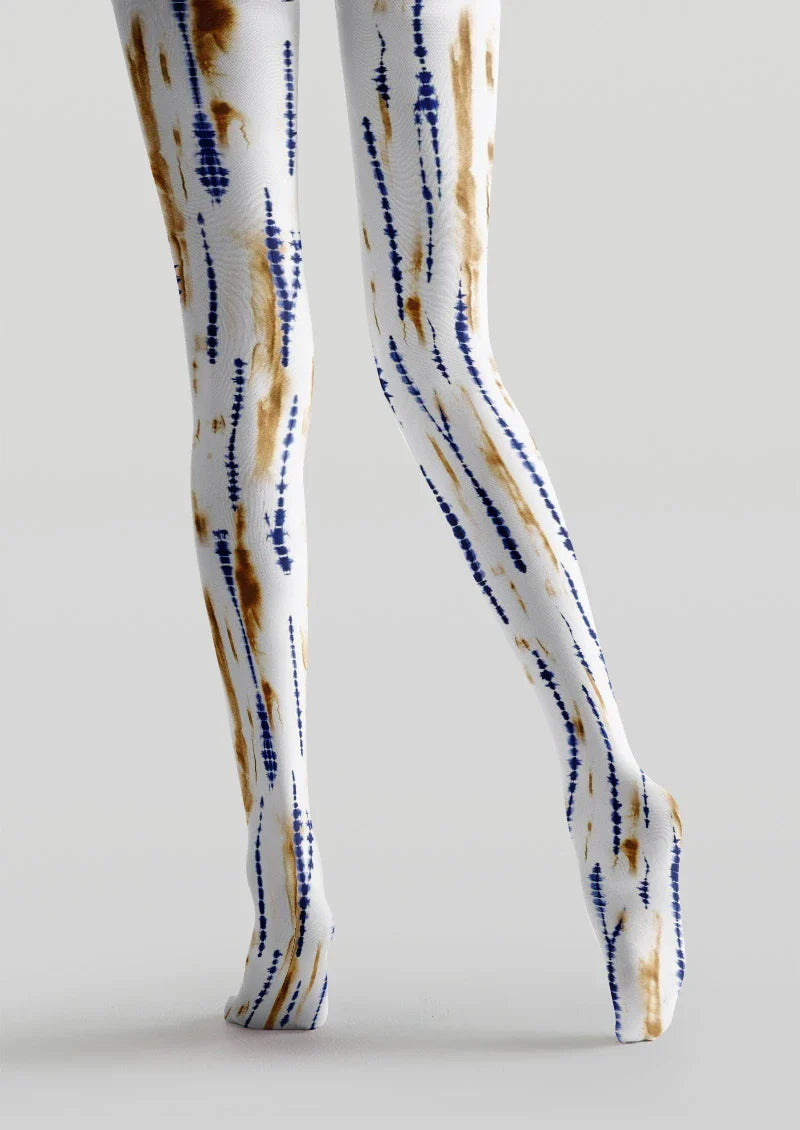 Viken Plan Blue Tie-Dye Linear Tights Hosiery Pantyhose