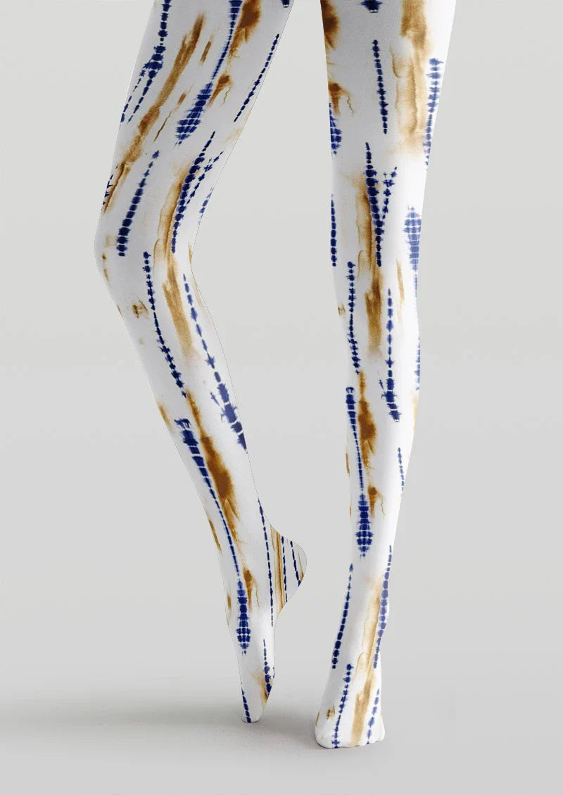 Viken Plan Blue Tie-Dye Linear Tights Hosiery Pantyhose