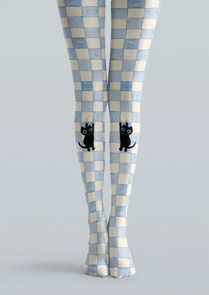 Viken Plan Checker Cat Tights Hosiery Pantyhose