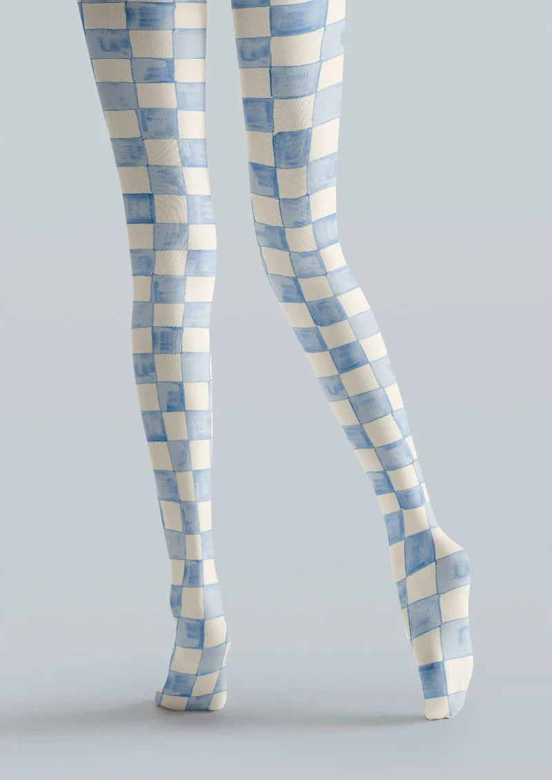 Viken Plan Checker Cat Tights Hosiery Pantyhose