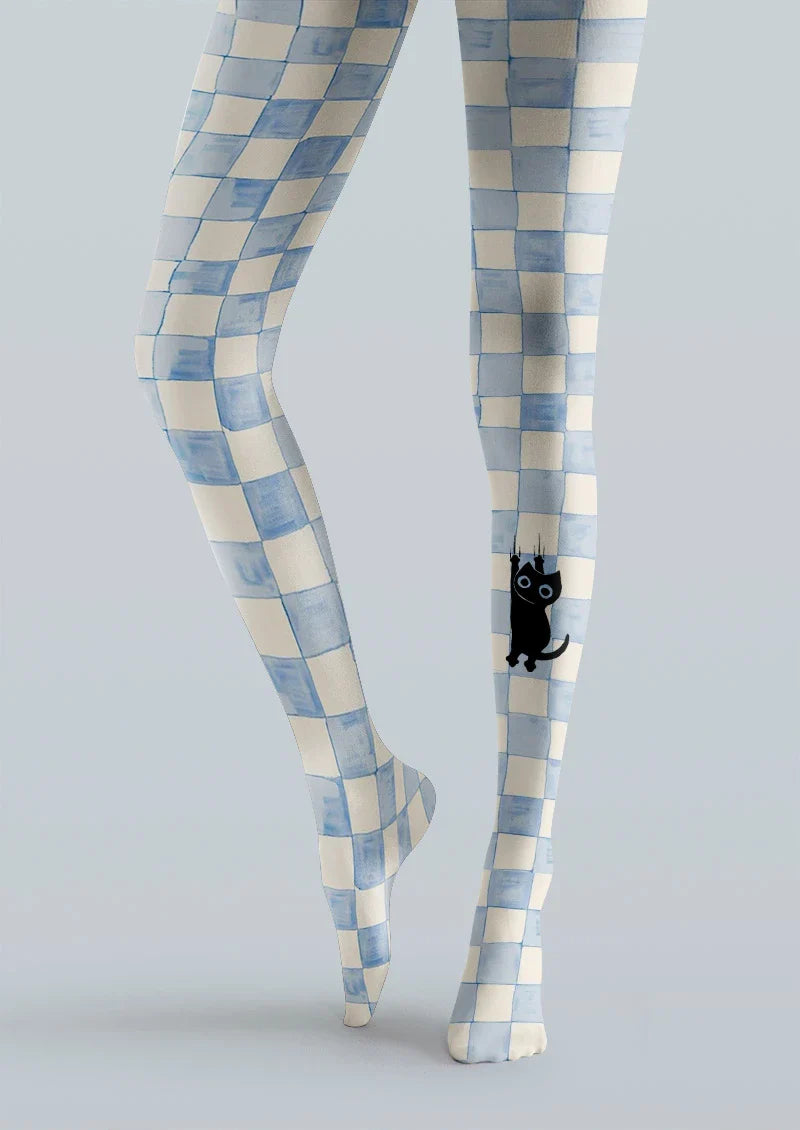 Viken Plan Checker Cat Tights Hosiery Pantyhose