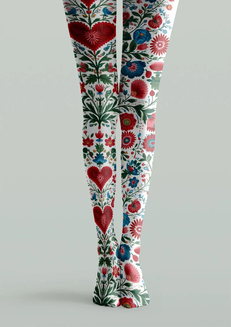 Viken Plan Folk Heart Tights Hosiery Pantyhose