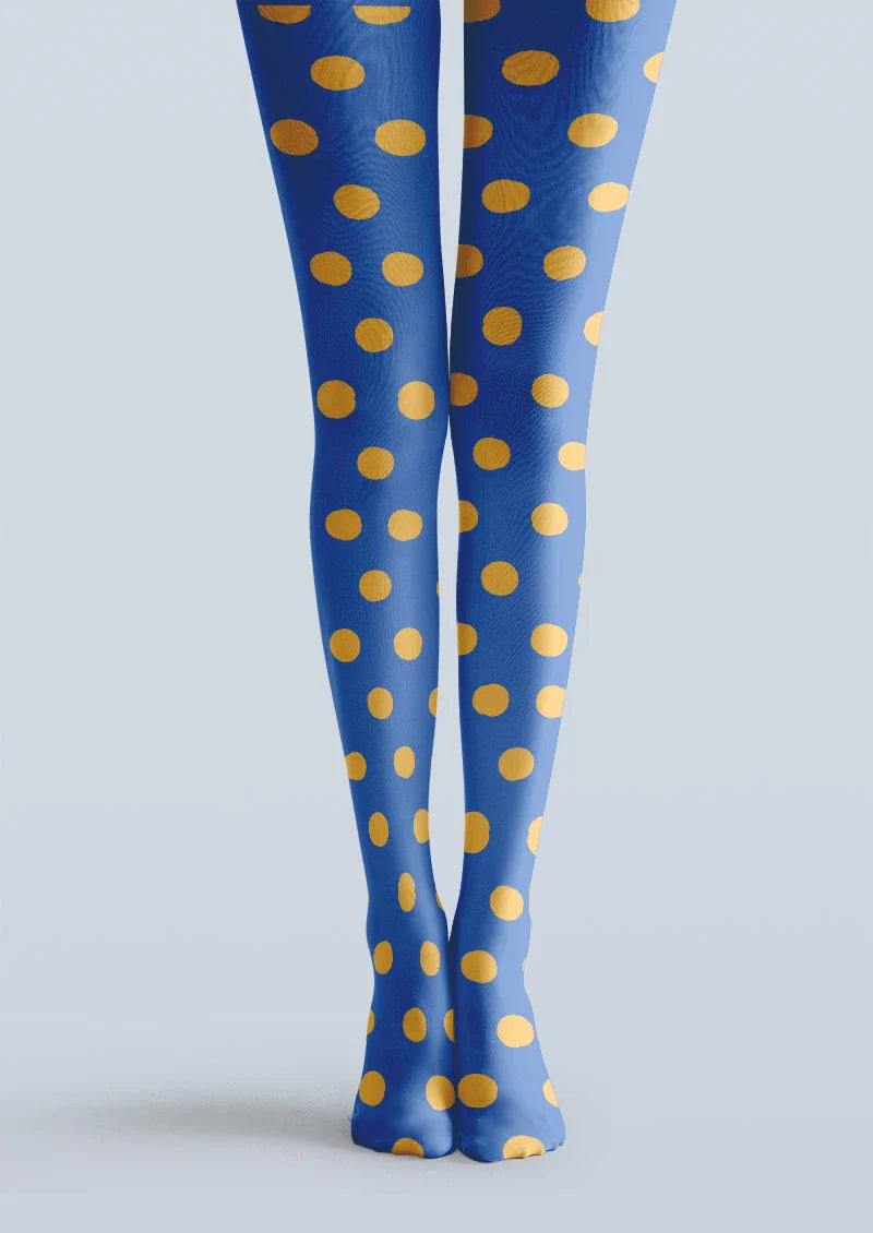Viken Plan Blue Yellow Polka Dot Tights Hosiery Pantyhose