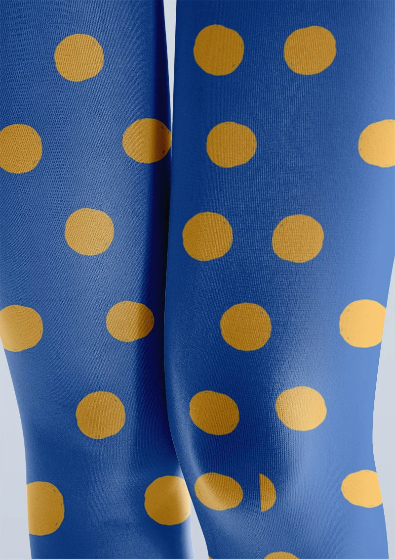 Viken Plan Blue Yellow Polka Dot Tights Hosiery Pantyhose
