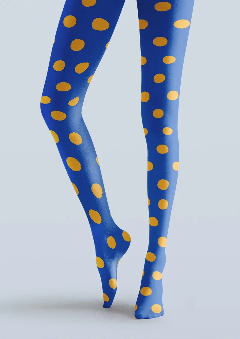 Viken Plan Blue Yellow Polka Dot Tights Hosiery Pantyhose