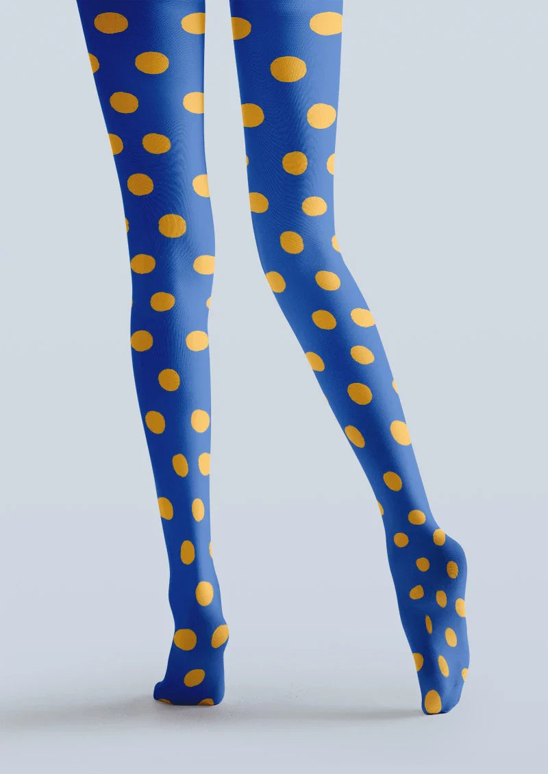 Viken Plan Blue Yellow Polka Dot Tights Hosiery Pantyhose