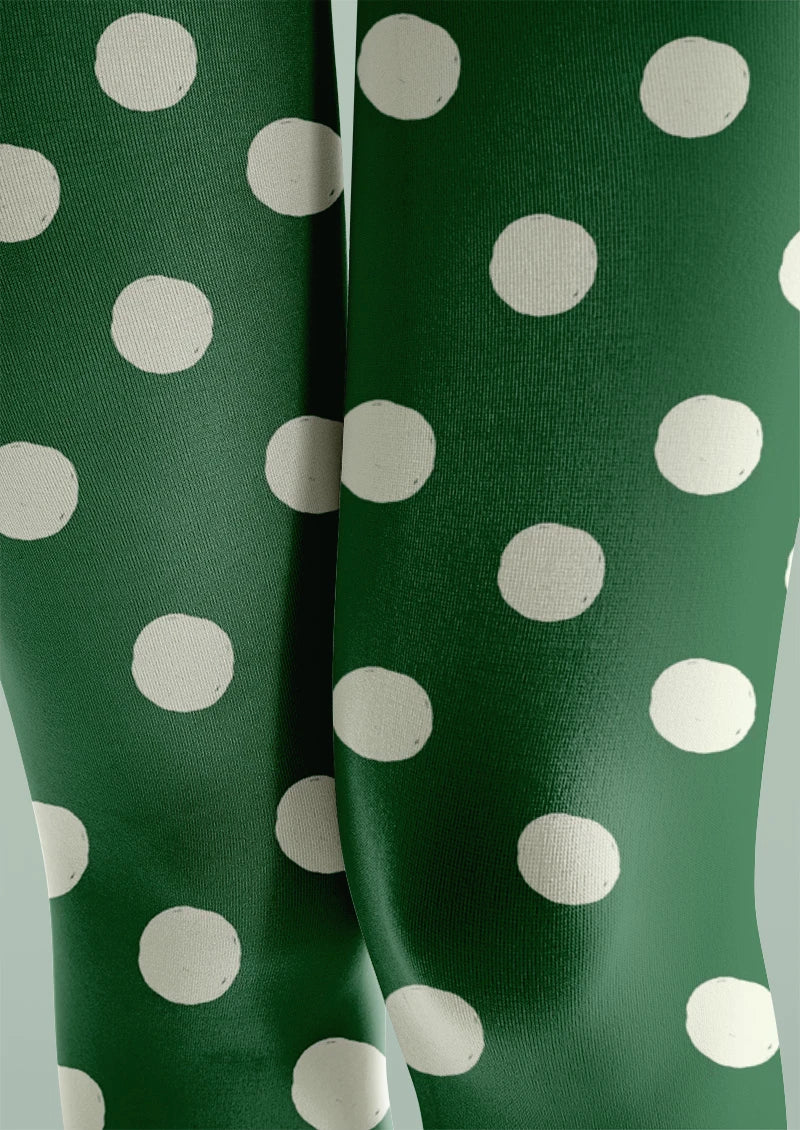 Viken Plan Green White Polka Dot Tights Hosiery Pantyhose