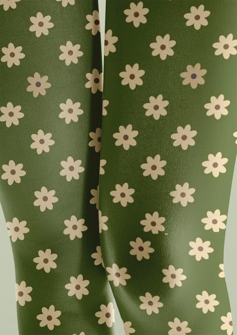 Viken Plan Daisycharm Floral Print Tights Hosiery Pantyhose