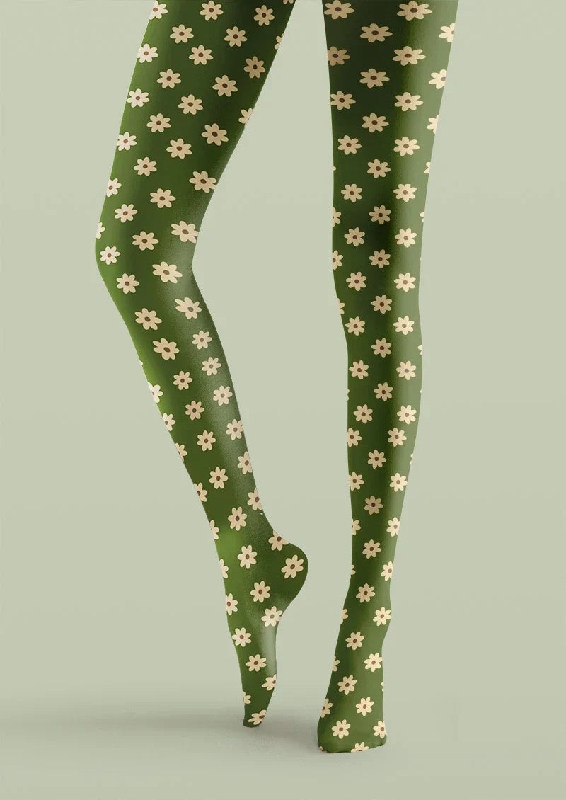 Viken Plan Daisycharm Floral Print Tights Hosiery Pantyhose