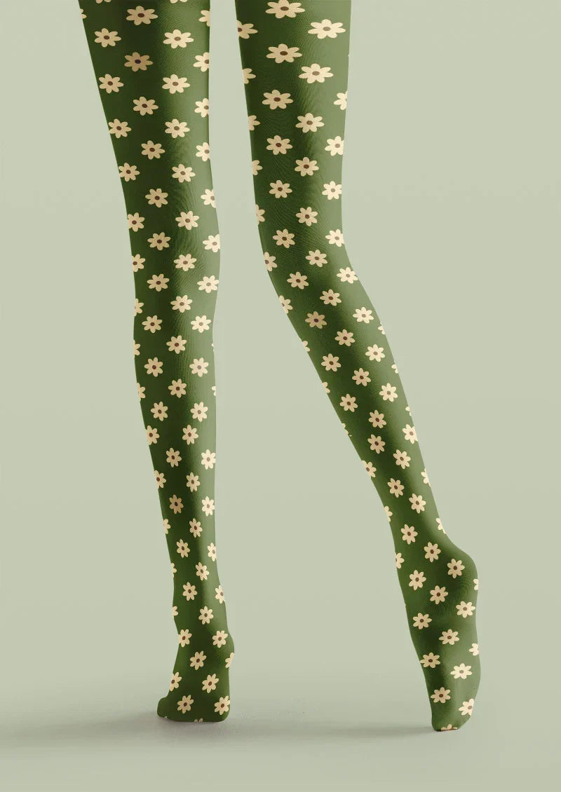 Viken Plan Daisycharm Floral Print Tights Hosiery Pantyhose
