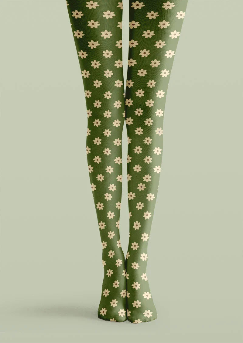 Viken Plan Daisycharm Floral Print Tights Hosiery Pantyhose