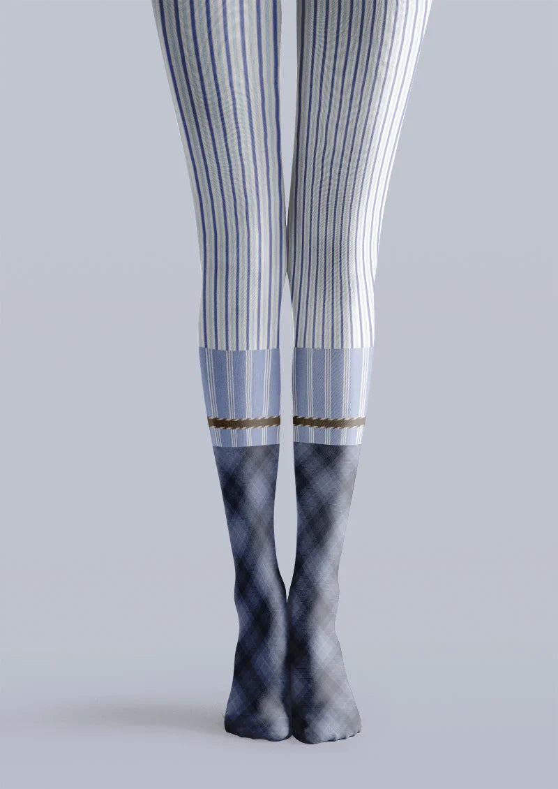 Viken Plan Blue Pinstripe Two-Tone Tights Hosiery Pantyhose