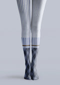Viken Plan Blue Pinstripe Two-Tone Tights Hosiery Pantyhose