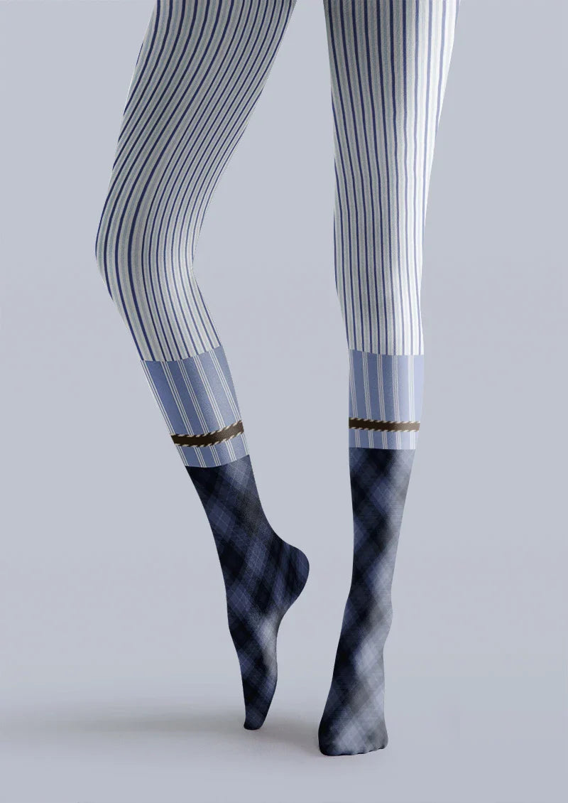 Viken Plan Blue Pinstripe Two-Tone Tights Hosiery Pantyhose