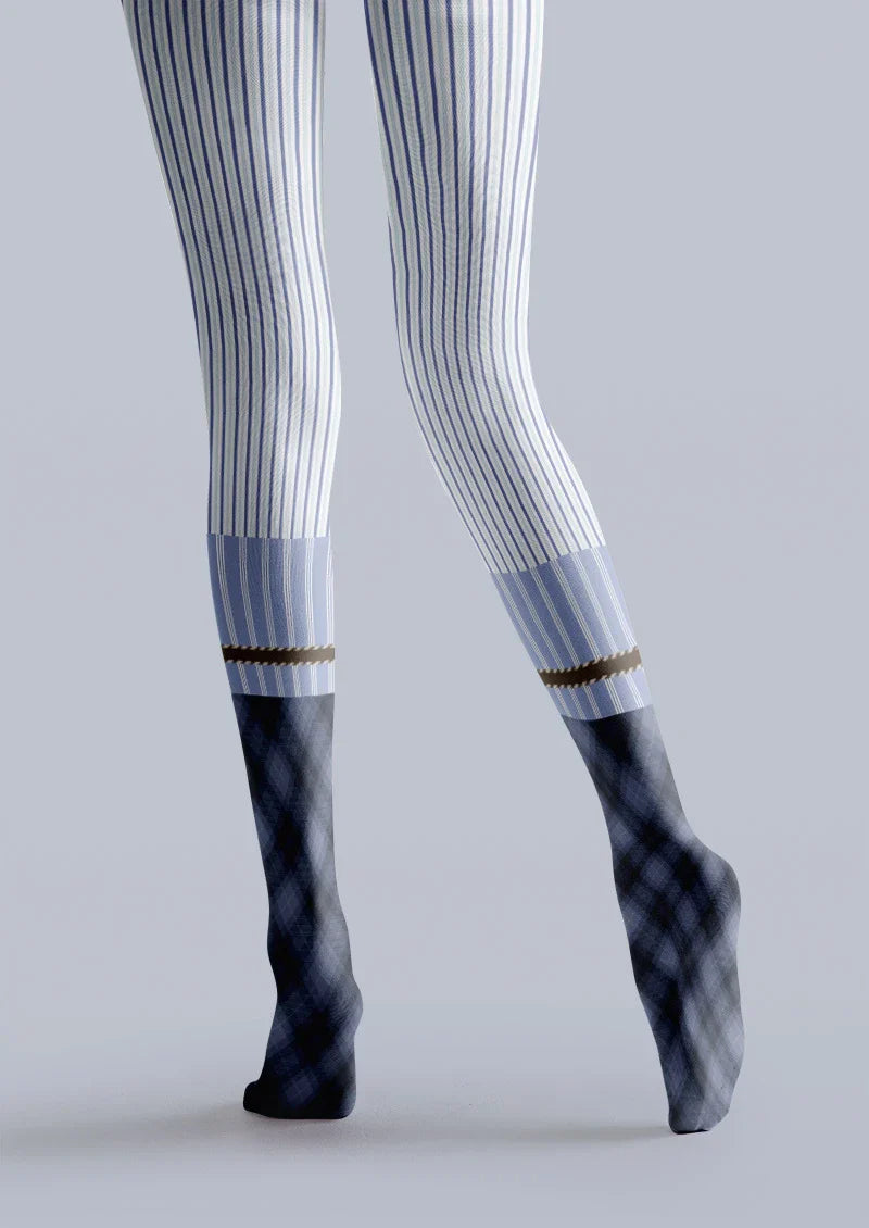 Viken Plan Blue Pinstripe Two-Tone Tights Hosiery Pantyhose