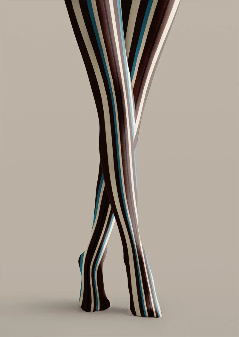 Viken Plan Brown & Blue Vertical Stripe Tights Hosiery Pantyhose