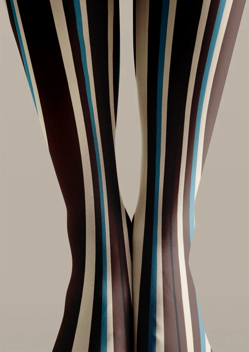 Viken Plan Brown & Blue Vertical Stripe Tights Hosiery Pantyhose