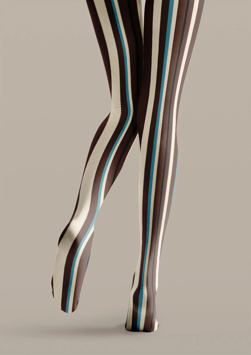 Viken Plan Brown & Blue Vertical Stripe Tights Hosiery Pantyhose