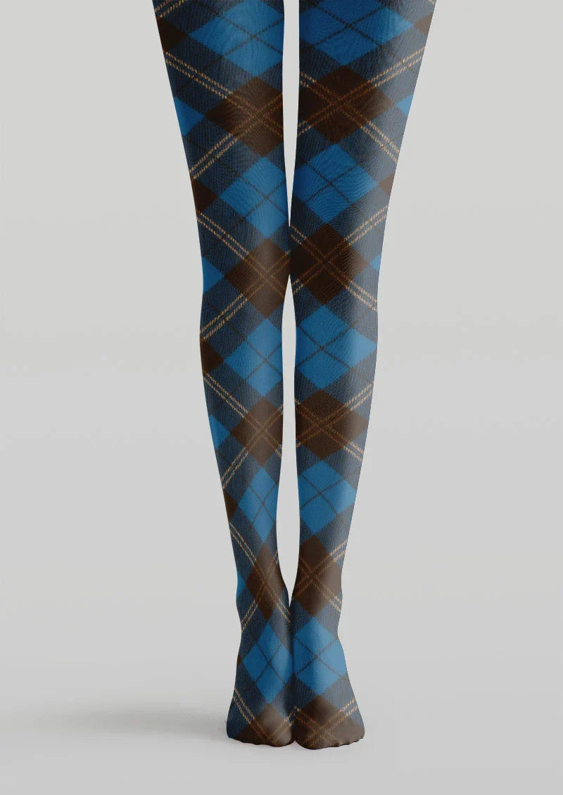 Viken Plan Blue & Brown Argyle Tights Hosiery Pantyhose