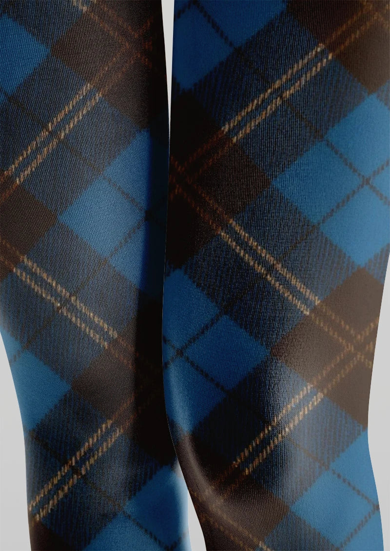 Viken Plan Blue & Brown Argyle Tights Hosiery Pantyhose