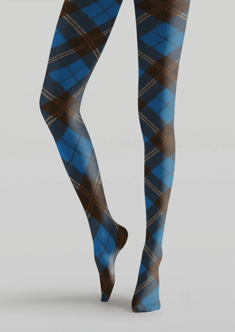 Viken Plan Blue & Brown Argyle Tights Hosiery Pantyhose
