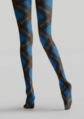 Viken Plan Blue & Brown Argyle Tights Hosiery Pantyhose