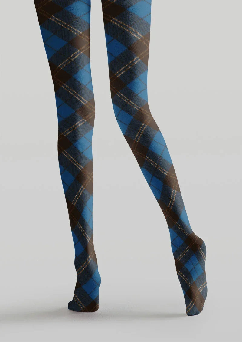 Viken Plan Blue & Brown Argyle Tights Hosiery Pantyhose