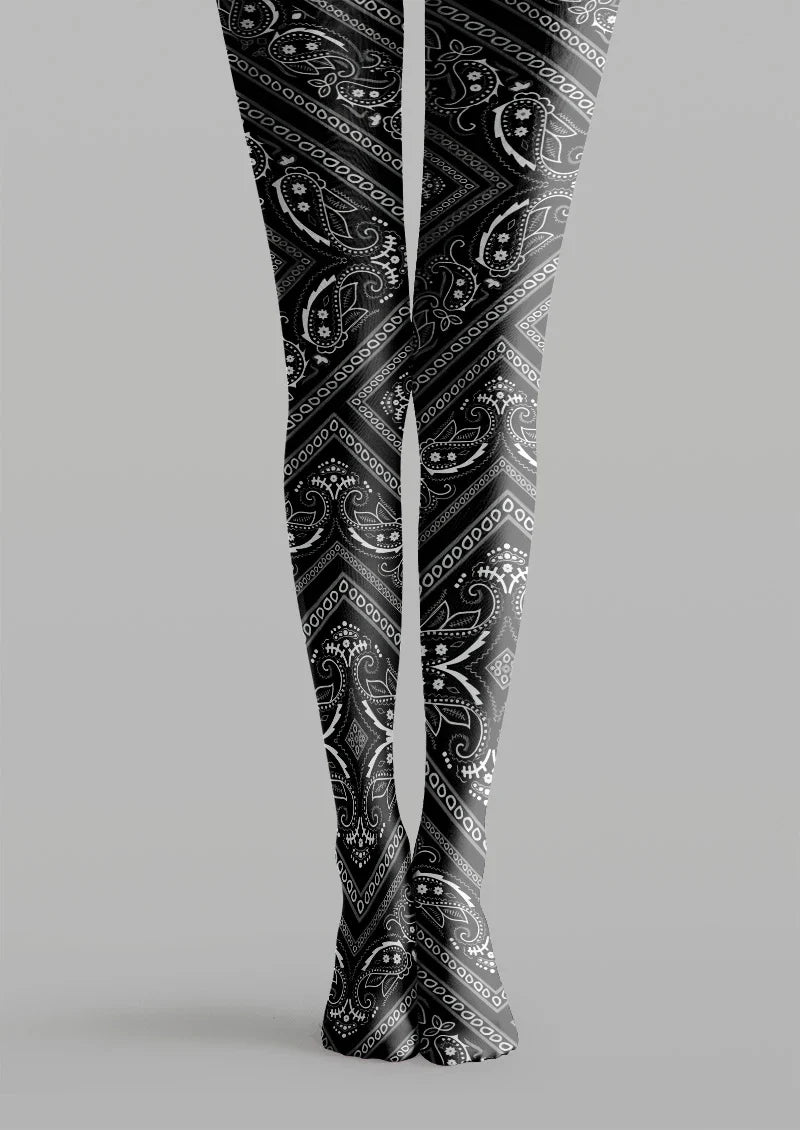 Viken Plan Black & White paisley Tights Hosiery Pantyhose