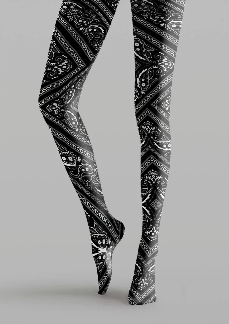 Viken Plan Black & White paisley Tights Hosiery Pantyhose