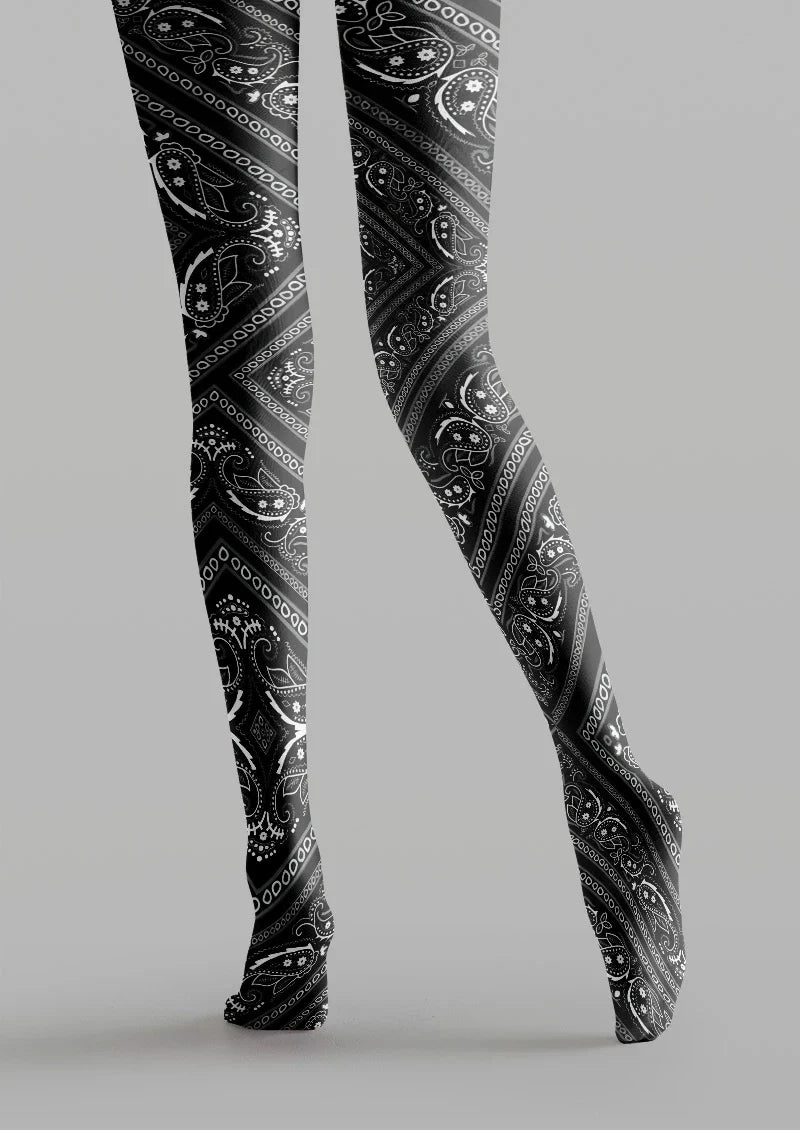 Viken Plan Black & White paisley Tights Hosiery Pantyhose