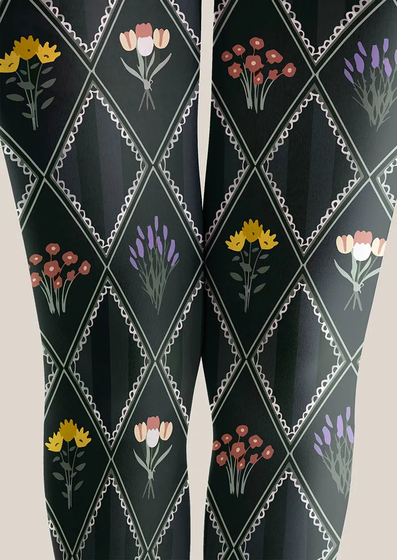 Viken Plan Floral pattern Shadow Garden Tights Hosiery Pantyhose