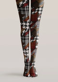 Viken Plan Brown Houndstooth Plaid Mix Tights Hosiery Pantyhose