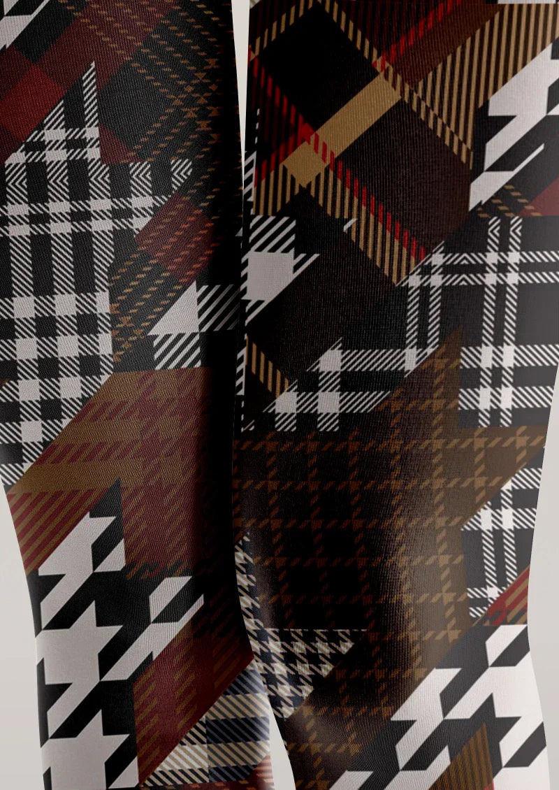 Viken Plan Brown Houndstooth Plaid Mix Tights Hosiery Pantyhose