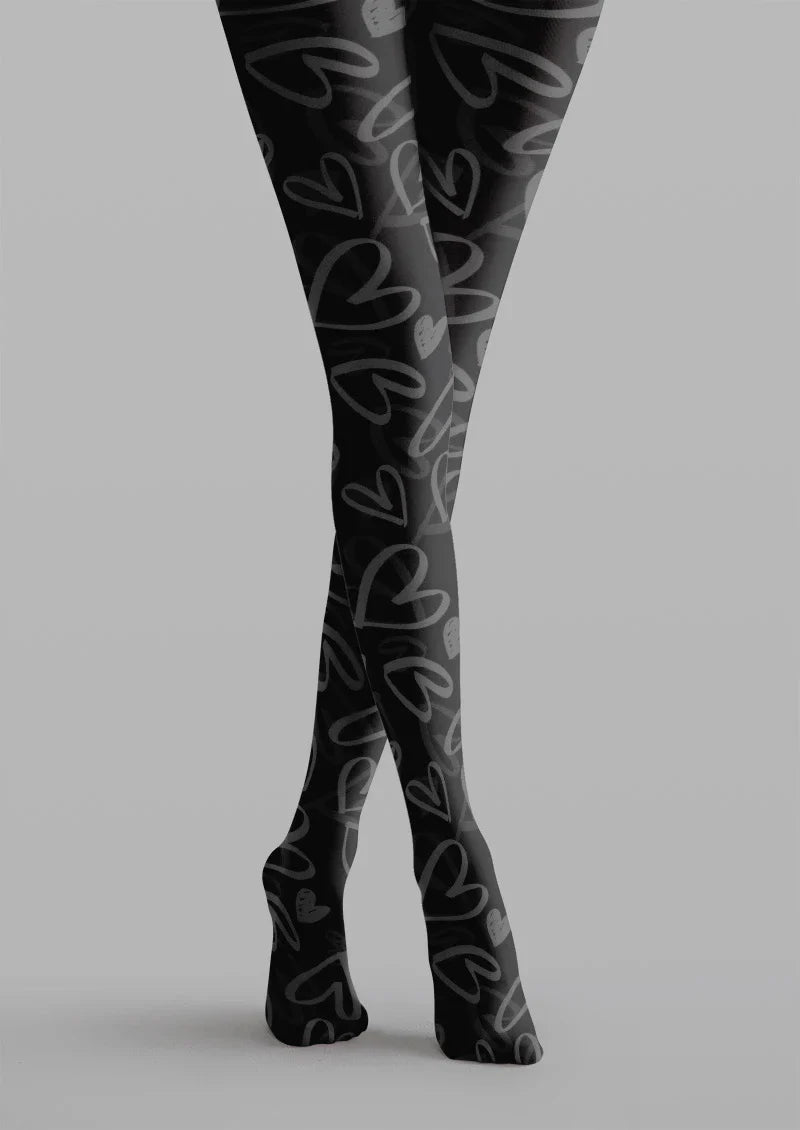 Viken Plan Black Heart Sheer Tights Hosiery Pantyhose