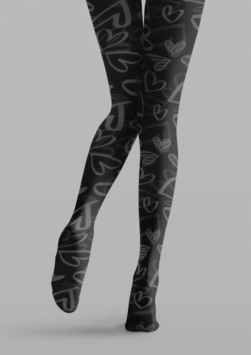 Viken Plan Black Heart Sheer Tights Hosiery Pantyhose