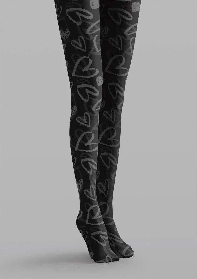 Viken Plan Black Heart Sheer Tights Hosiery Pantyhose